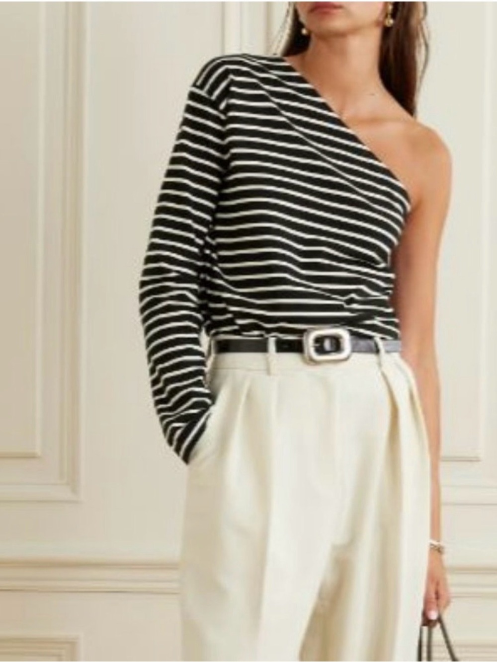 NWT The Frankie Shop Black & White Striped One Shoulder Asymmetrical Top M/L